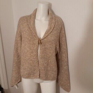 Mira Flores 100% alpaca wool beige tan Cardigan sweater large l luxury top